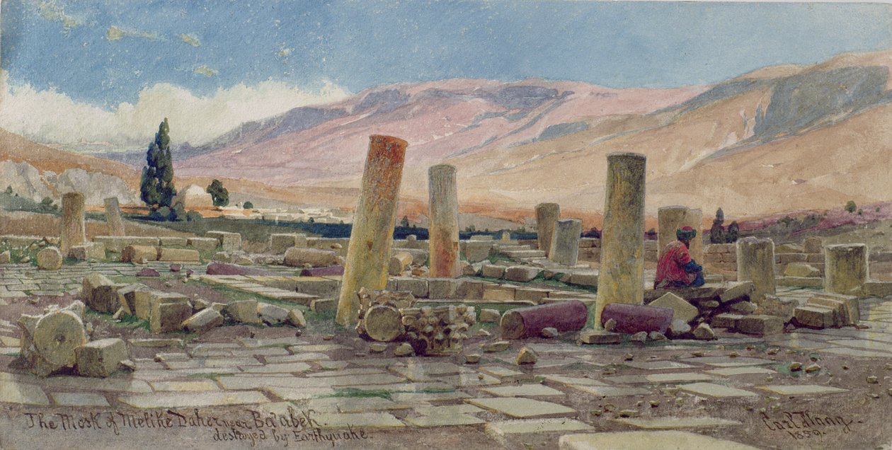 Moskeen i Melike nær Baalbek ødelagt av et jordskjelv, 1859 av Carl Haag