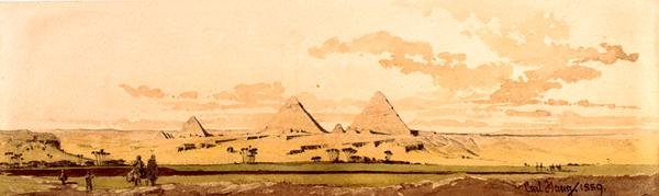 Pyramidene i Giza, 1859 (wc på papir) av Carl Haag