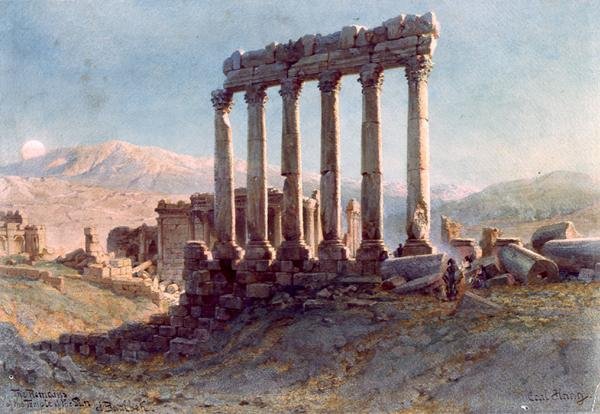 Restene av solens tempel i Baalbek (akvarell på papir) av Carl Haag