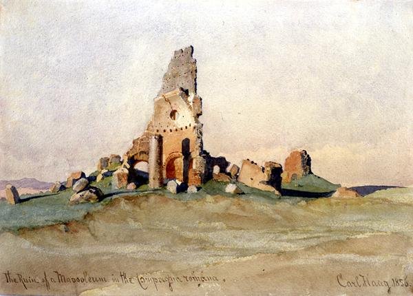 Ruinen av et mausoleum på det romerske landskapet av Carl Haag