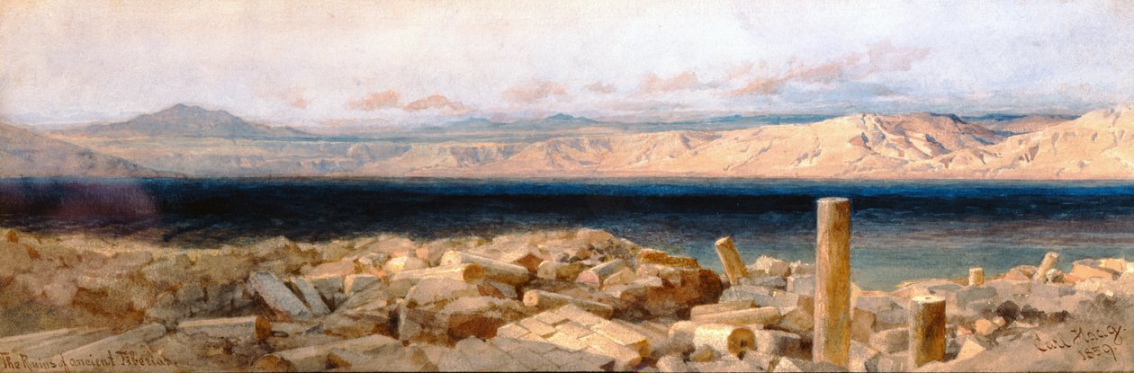 Ruinene av det gamle Tiberias, 1859 (wc og blyant på papir) av Carl Haag