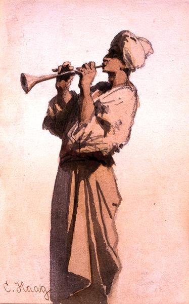 The Snake Charmer (akvarell på papir) av Carl Haag