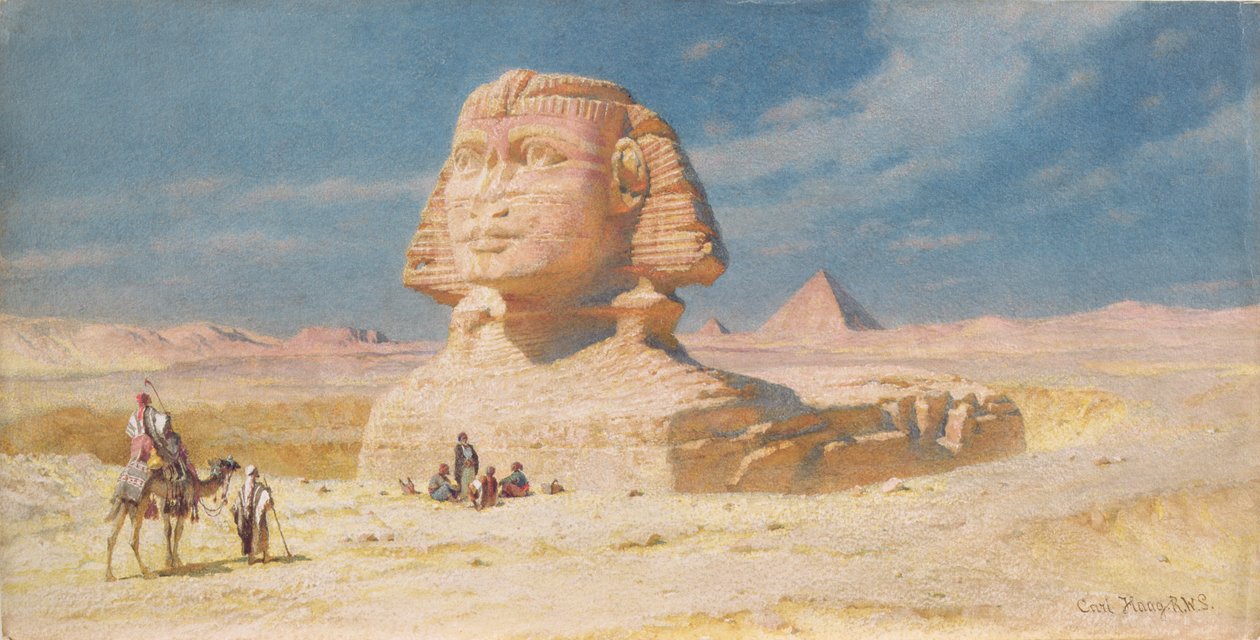 Sfinksen i Giza med Mykerinos-pyramiden, 1874 av Carl Haag