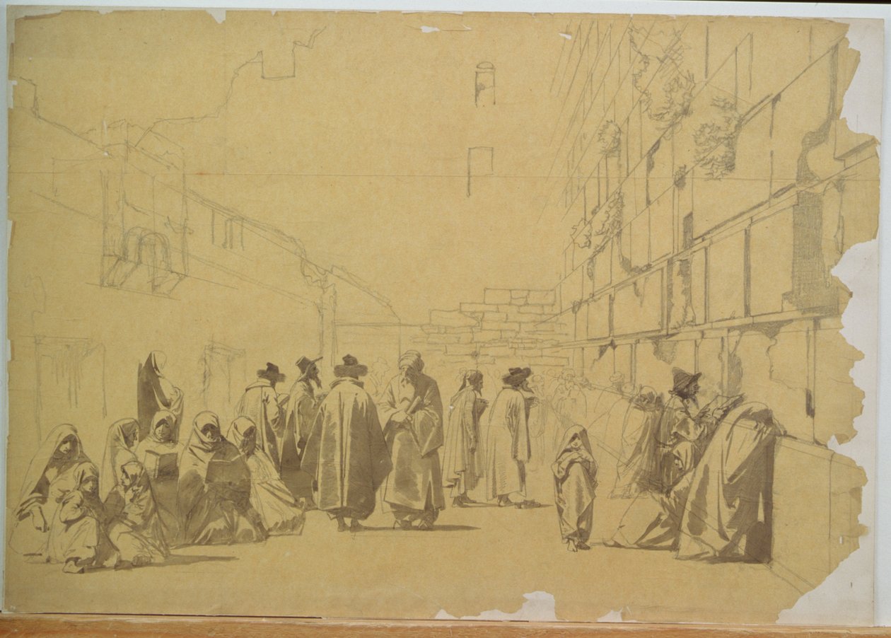 The Wailing Wall (blyant og vask på kalkerpapir lagt på kort) av Carl Haag