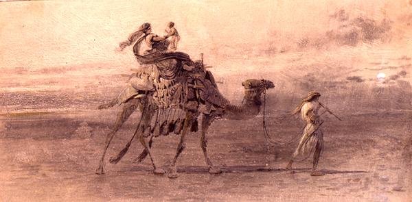 Reise i ørkenen (akvarell på papir) av Carl Haag