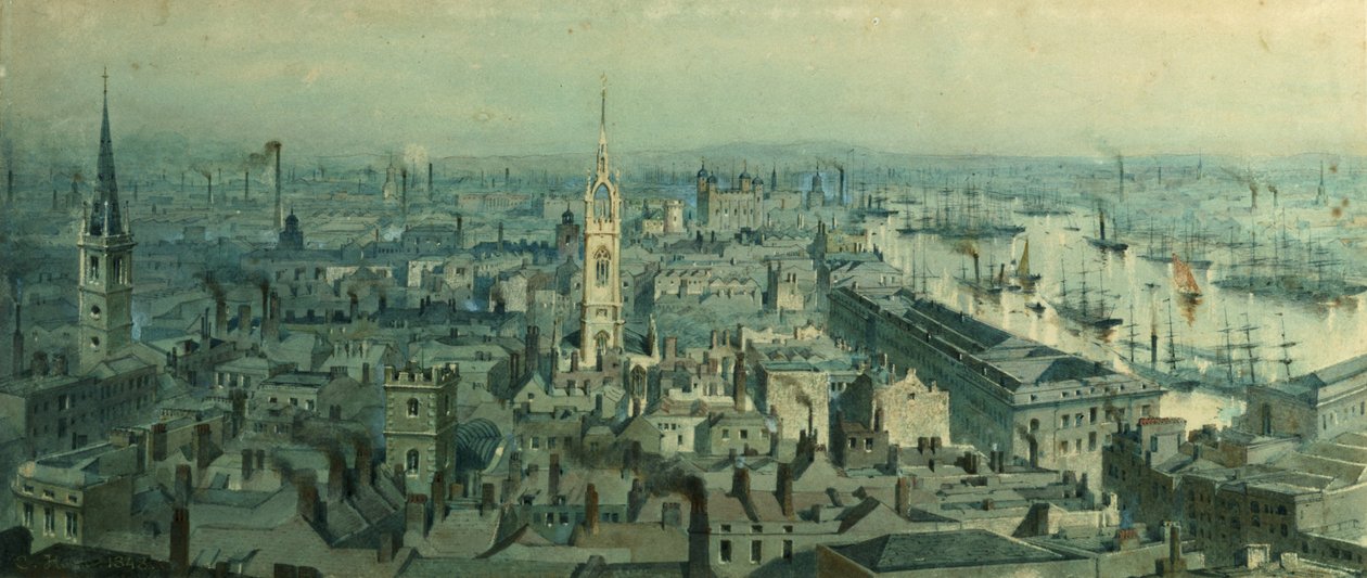 Utsikt over London fra Monument med utsikt mot øst, 1848 av Carl Haag
