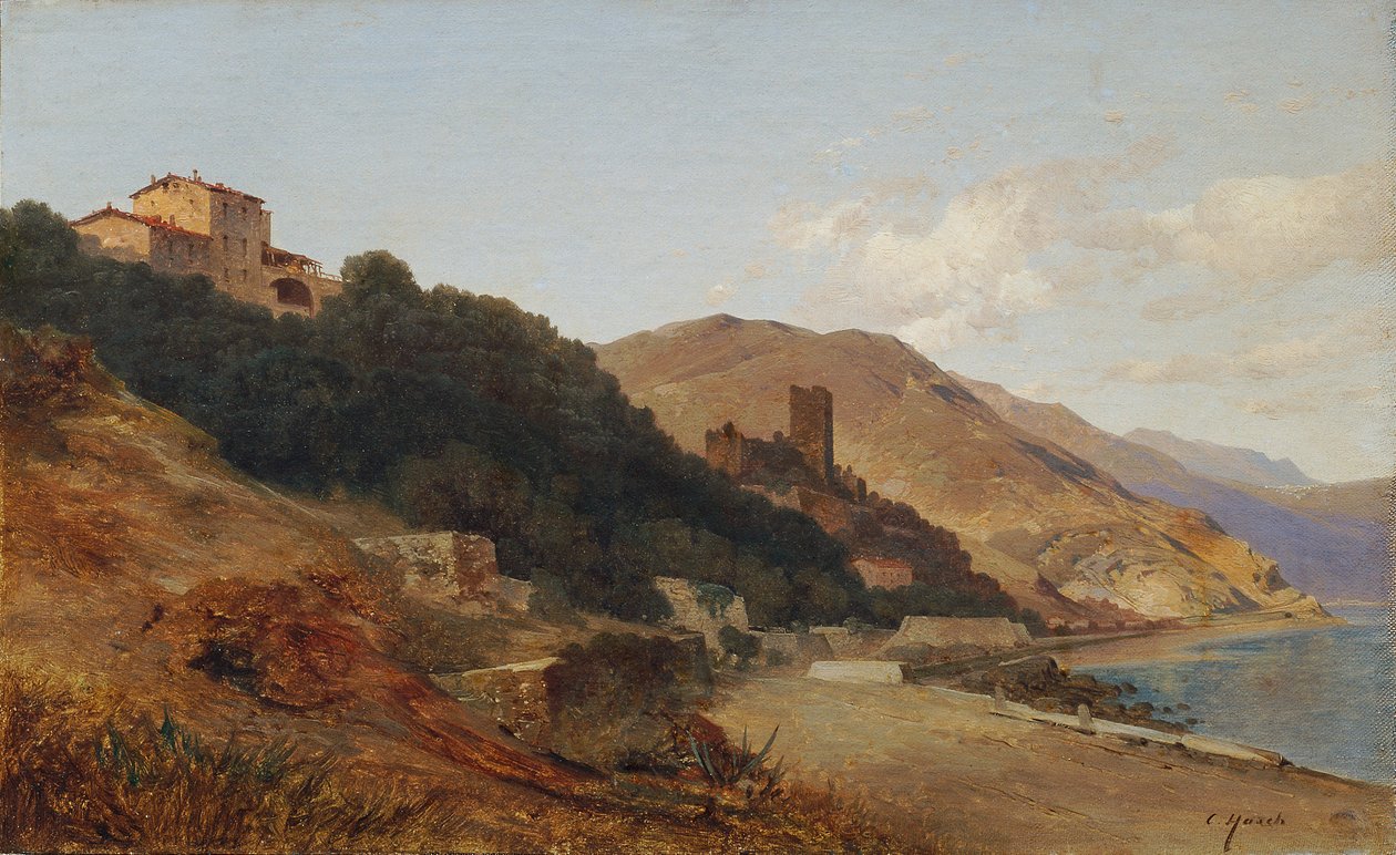 Italiensk kveldslandskap (høstkveld på Rivieraen nær Bordighera) av Carl Hasch