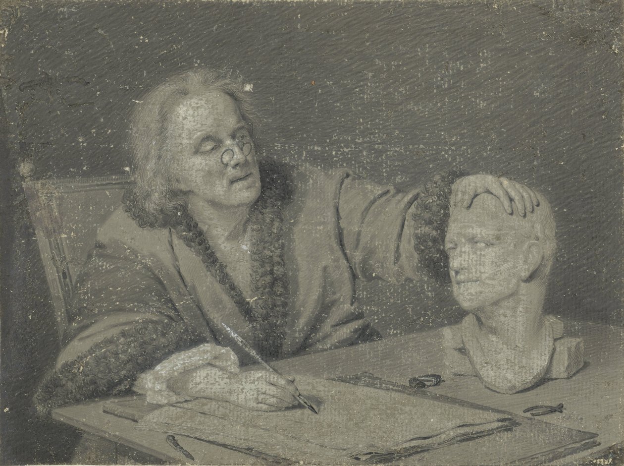 Tegner som skisserer et gipshode av Carl Heinrich Mylius