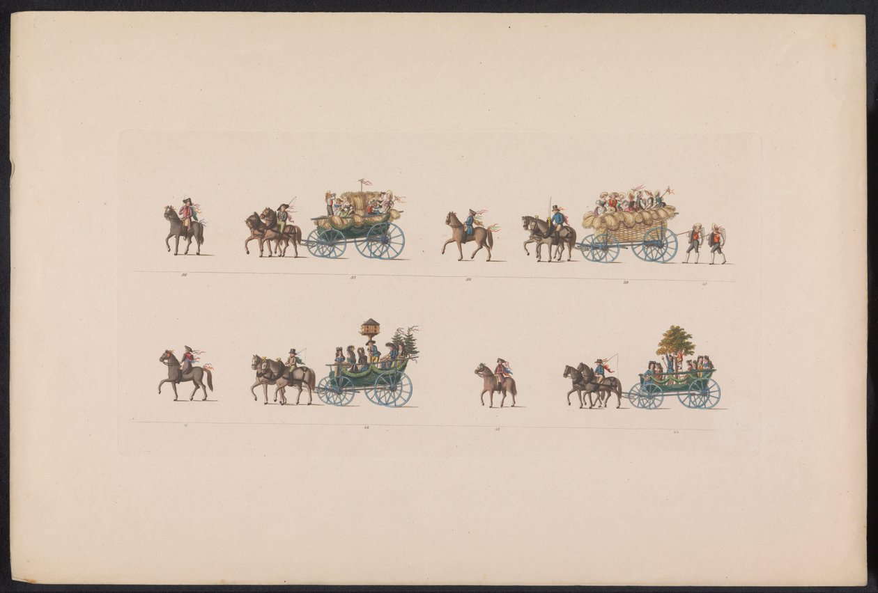 Opptog ved ekteskapet av Prinses Sophie, 1842 (plate 5) Minner om et bondebryllup i Thüringen, henrettet for å feire den lykkelige ankomsten til arvelig storhertug Carl Alexander av Sachsen Weimar-Eisenach med arvehertuginne Sophi av Carl Hess