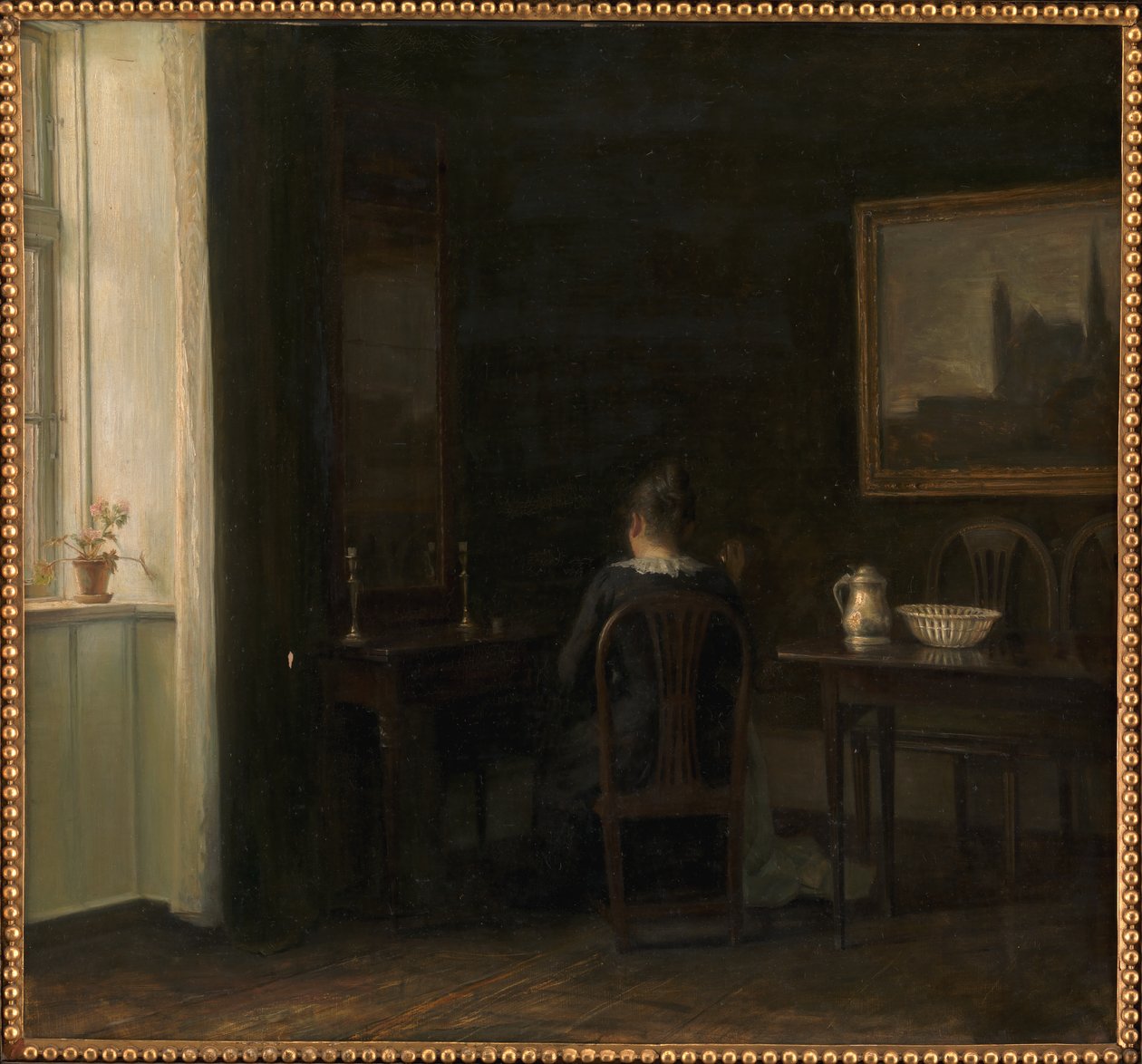 Interiør med Kunstnerkona Emilie Heise av Carl Holsoe