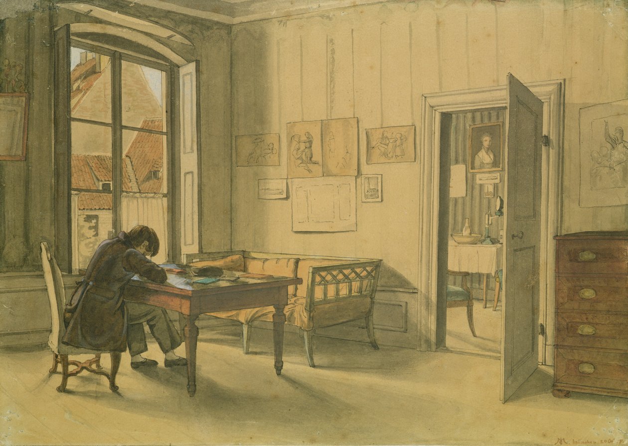 Erwin Speckter i hjemmet hans i München (wc på papir) av Carl Julius Milde