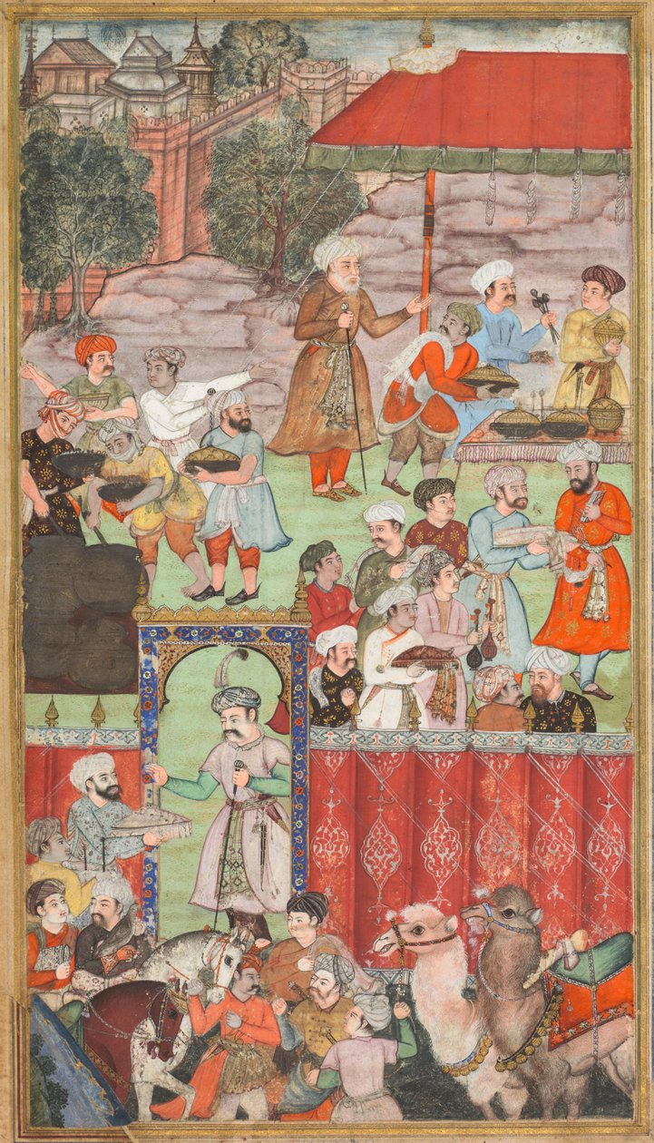 En fest for Babur arrangert av hans halvbror Jahangir Mirza i Ghazni i mai 1505, fra en Babur-nama (Memoirs of Babur) av Carl Julius Rieden