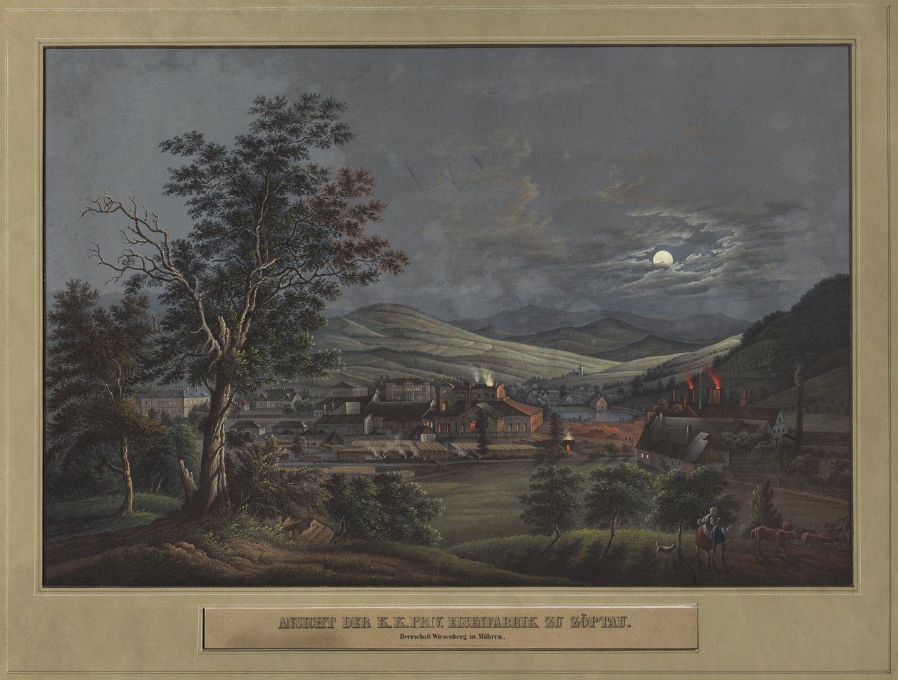 Utsikt over KK Private Iron Factory i Zöptau, ca. 1850. av Carl Julius Rieden