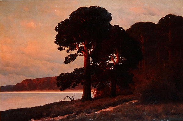 Solnedgang, ca. 1930 (olje på lerret) av Carl Kenzler