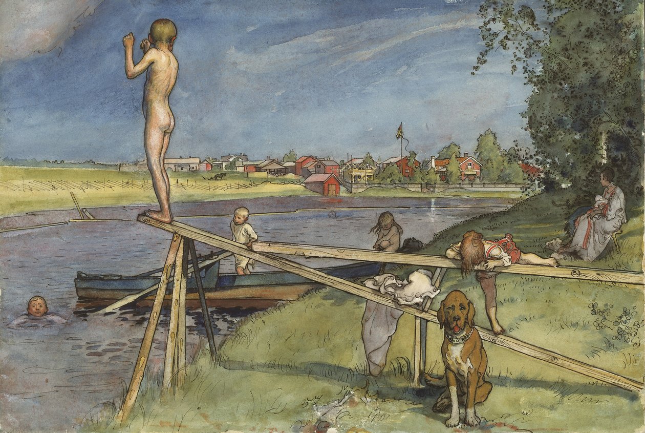 A Pleasant Bathing Place, fra A Home-serien, ca. 1895 (wc på papir) av Carl Larsson