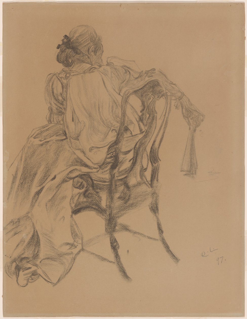 En elegant dame fra det attende århundre holder en vifte av Carl Larsson