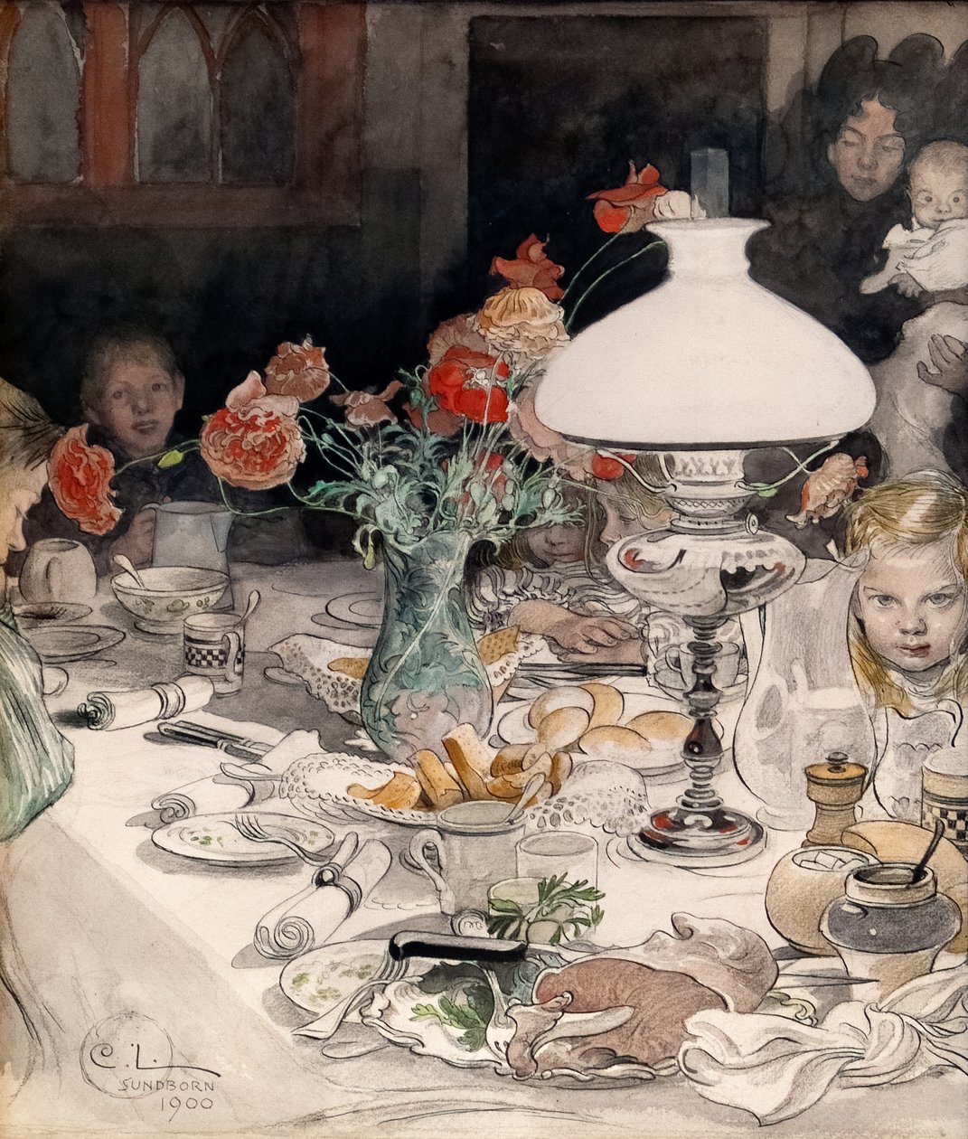 Rundt kveldslampen av Carl Larsson