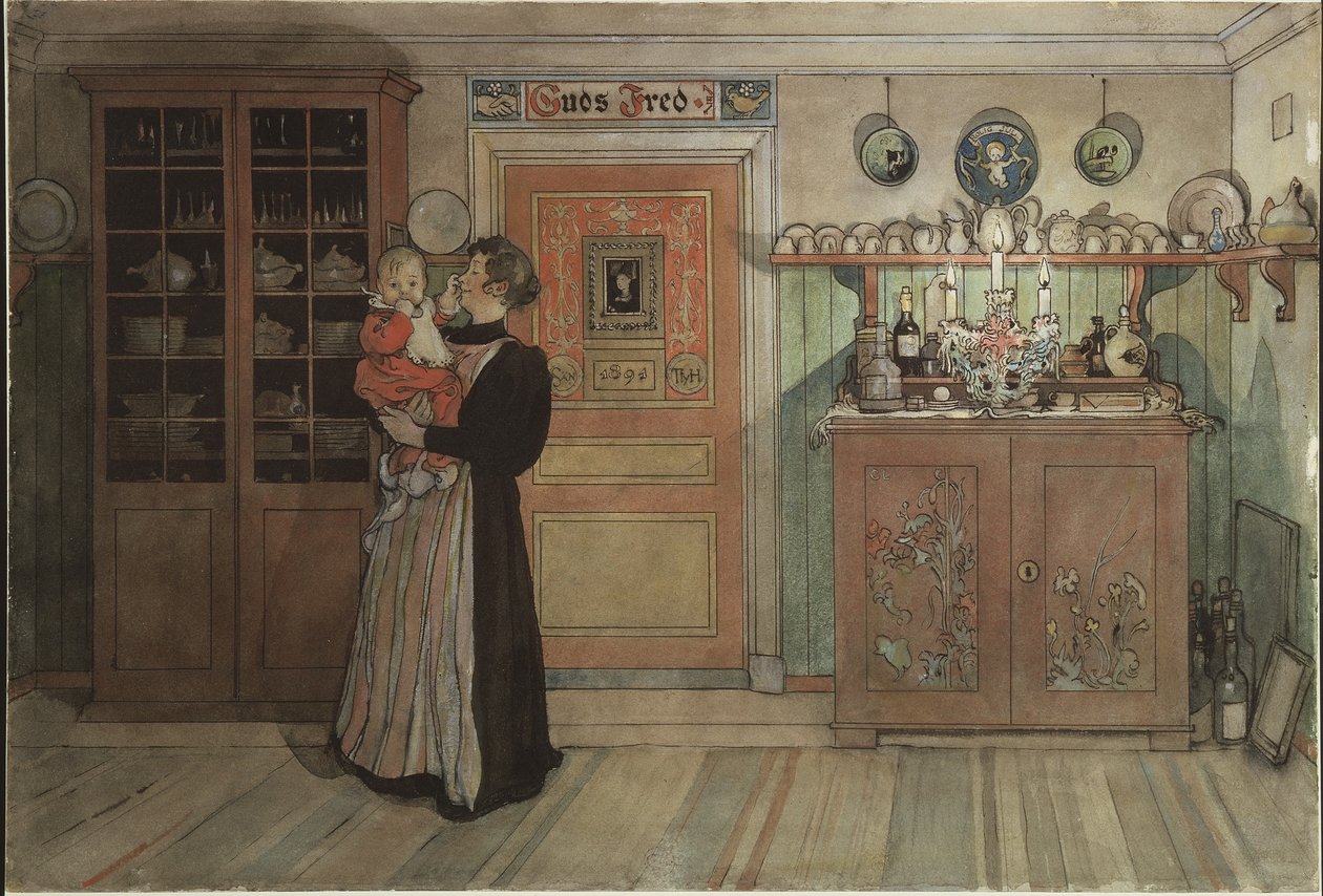 Mellom jul og nyttår, fra A Home-serien, ca. 1895 (wc på papir) av Carl Larsson