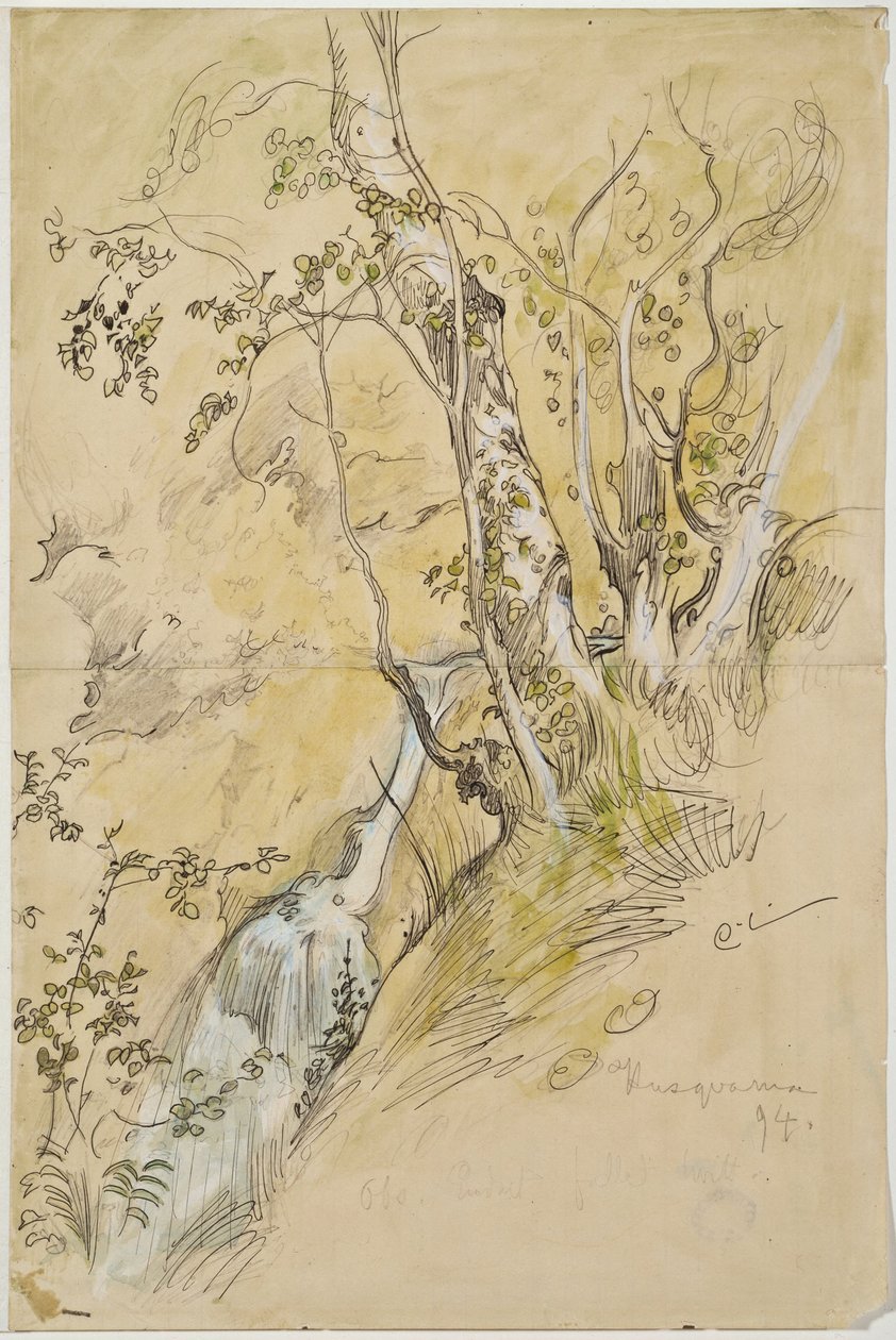 Bjørketrær ved en bekk av Carl Larsson