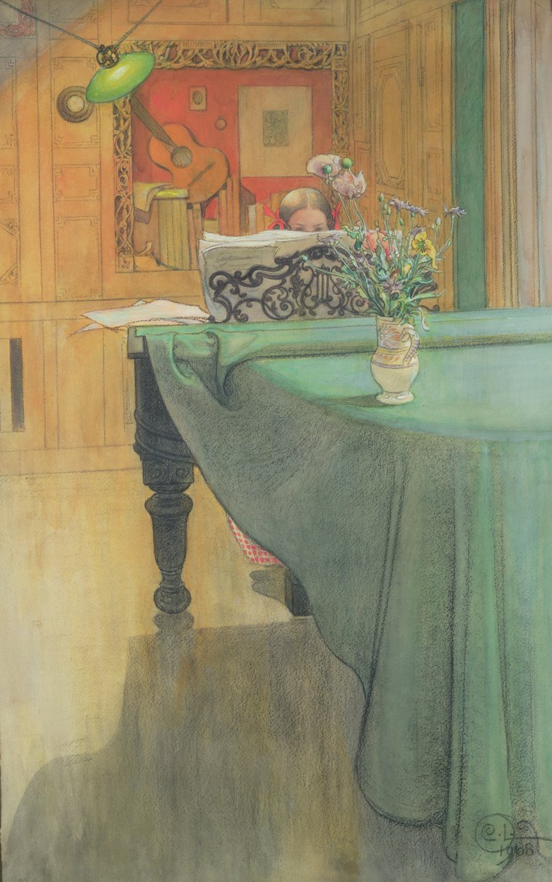 Brita ved pianoet, 1908 av Carl Larsson