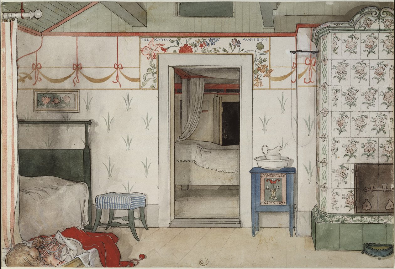 Britas Forty Winks, fra A Home-serien, ca. 1895 (wc på papir) av Carl Larsson