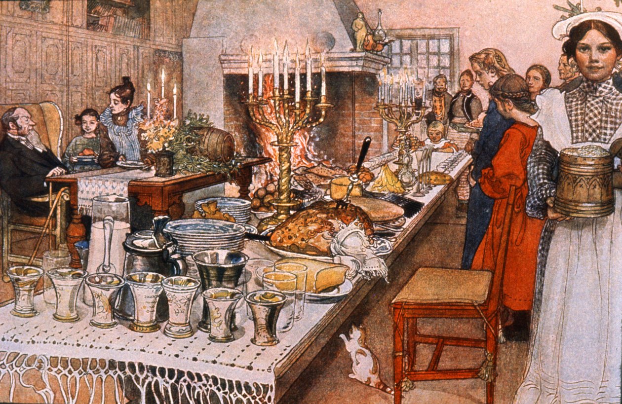 Julaftensmiddag i Sverige, tidlig på 1900-tallet (illustrasjon) av Carl Larsson