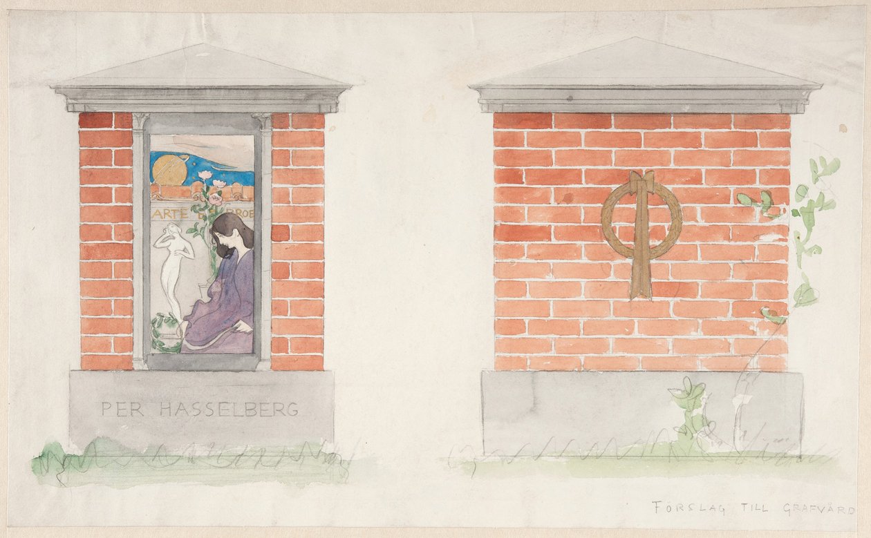 Forslag til gravminne over Per Hasselberg av Carl Larsson