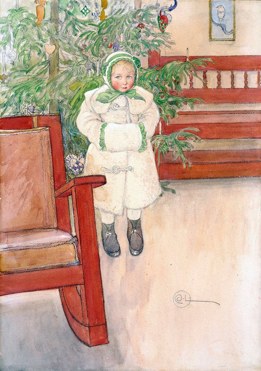 Jente og gyngestol, 1907 av Carl Larsson