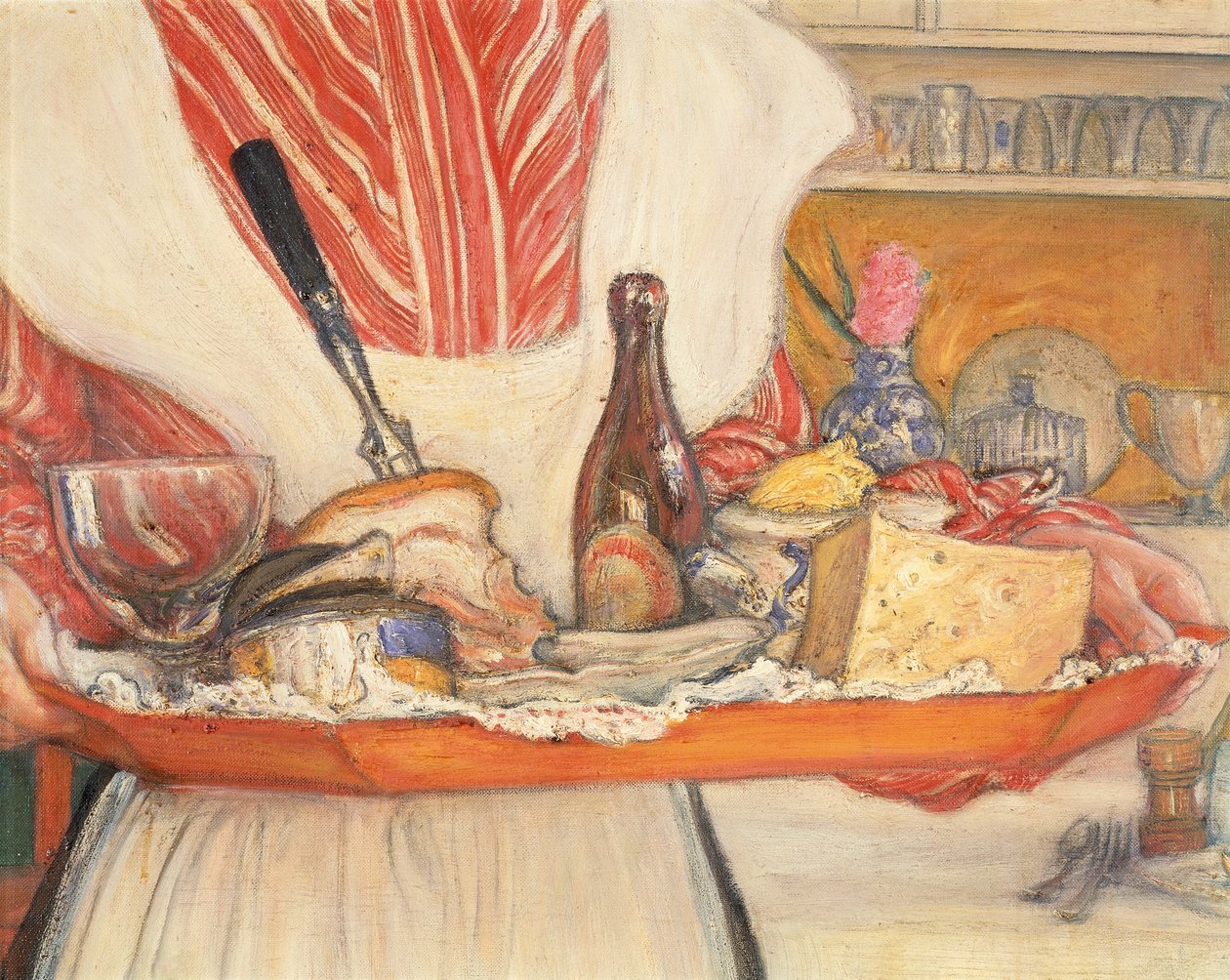 Hushjelp, frokostbrett, detalj av Carl Larsson