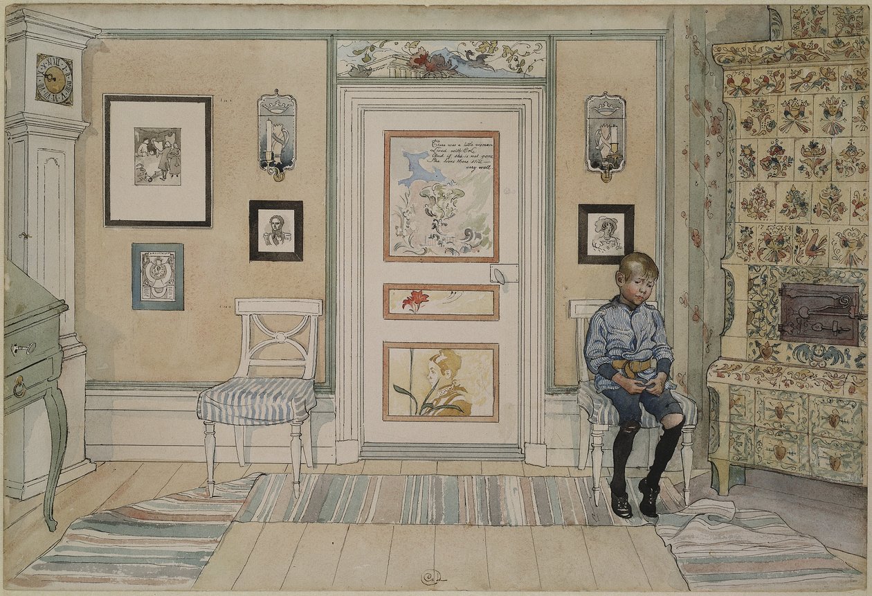 In the Corner, fra A Home-serien, ca. 1895 (wc på papir) av Carl Larsson