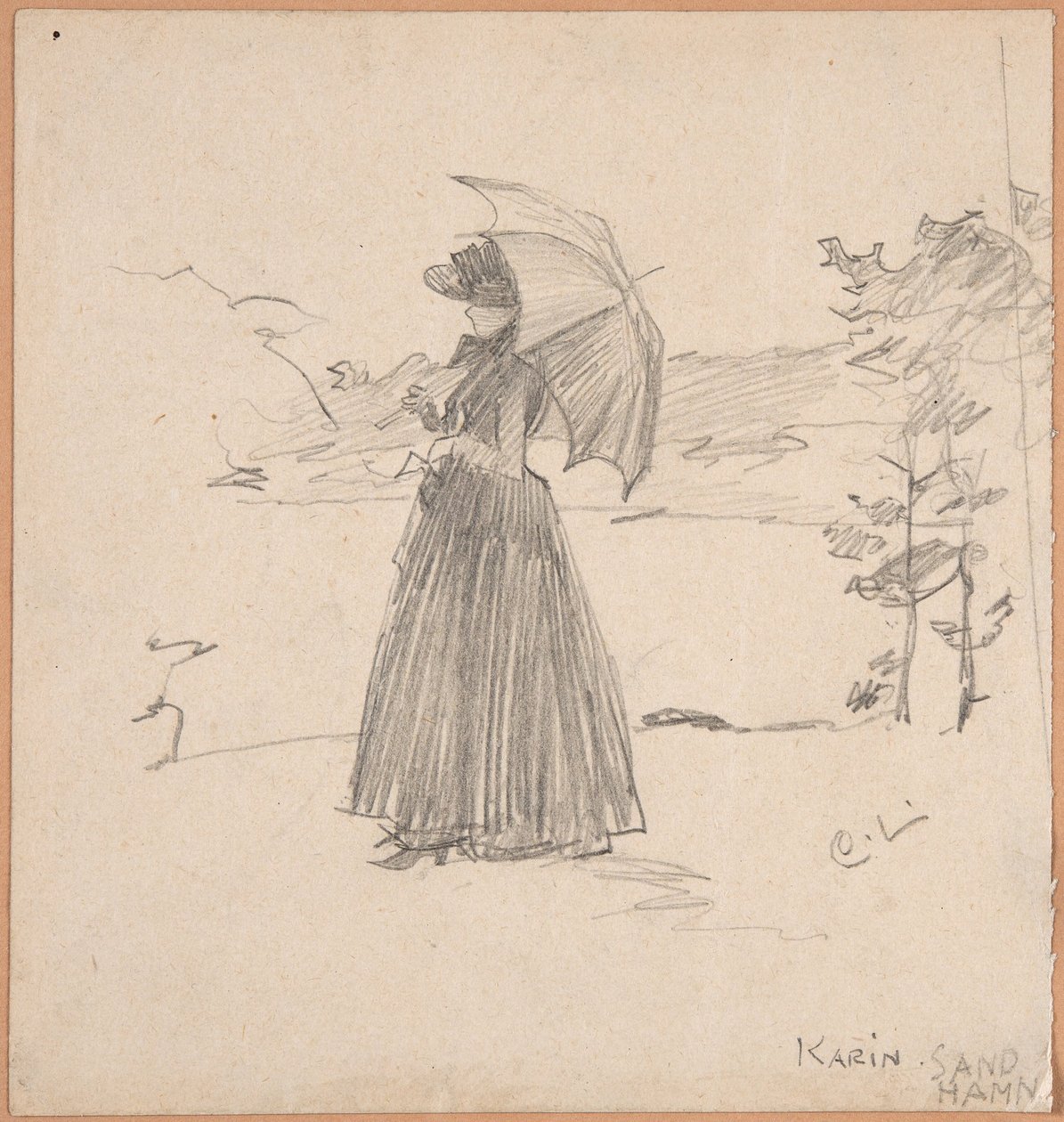 Kvinne med parasoll av Carl Larsson