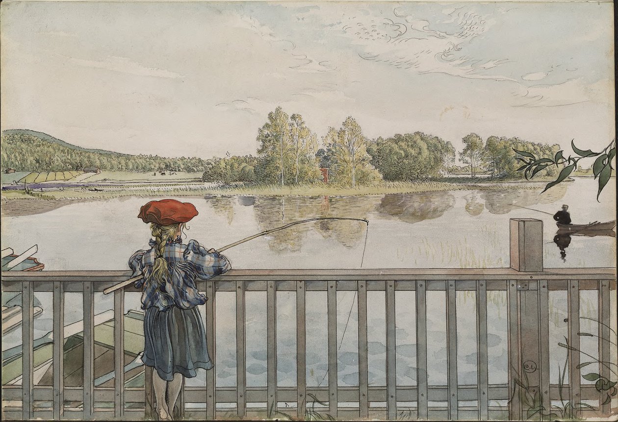Lisbeth fisker. Fra Et hjem (26 akvareller) av Carl Larsson