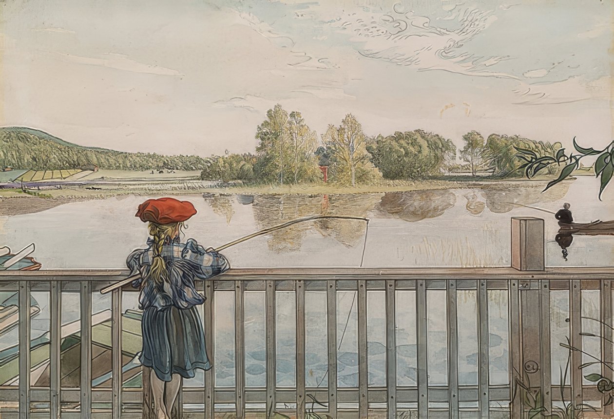 Lisbeth fisker. Rundt 1895 av Carl Larsson