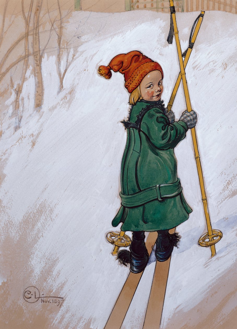 Liten jente på ski av Carl Larsson