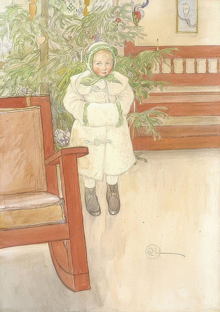 Jente og gyngestol. 1907 av Carl Larsson