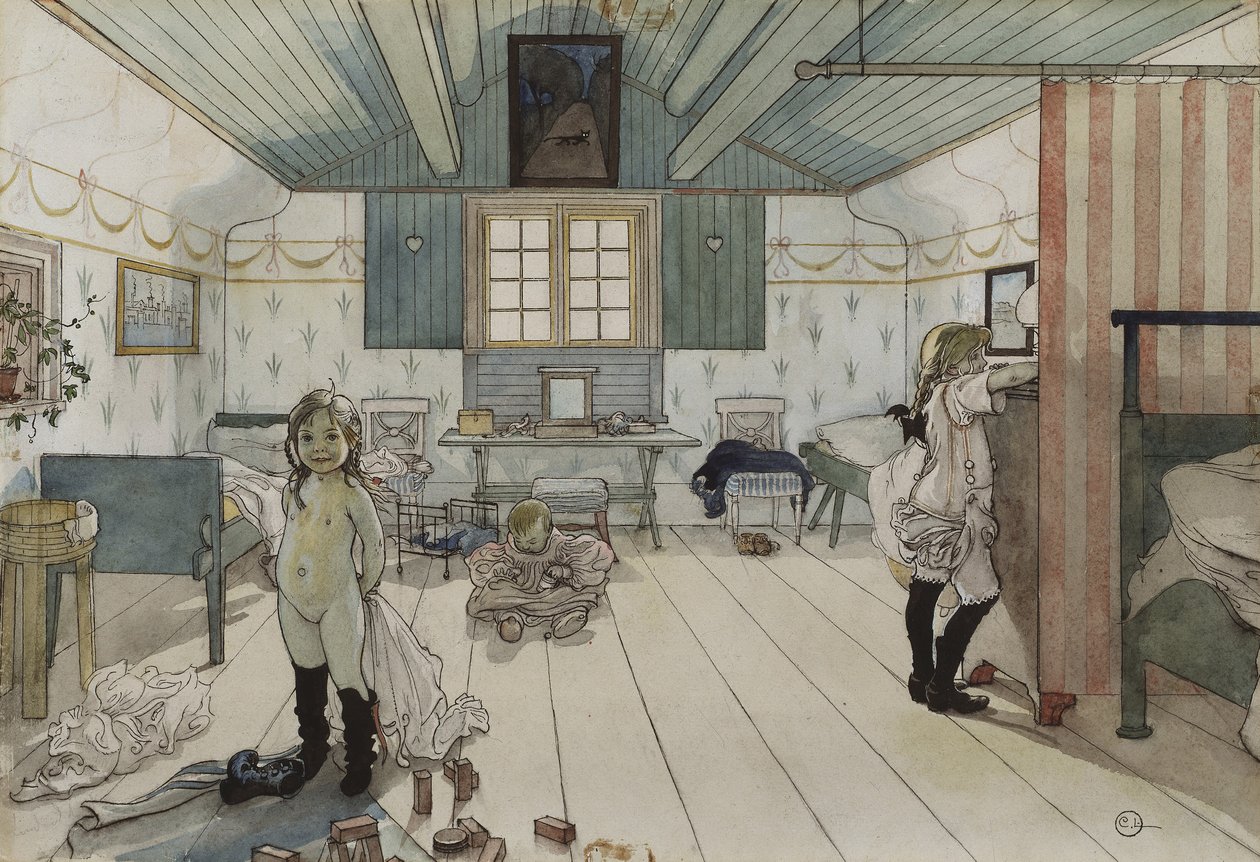 Mammas and the Small Girls Room, fra A Home-serien, ca. 1895 (wc på papir) av Carl Larsson