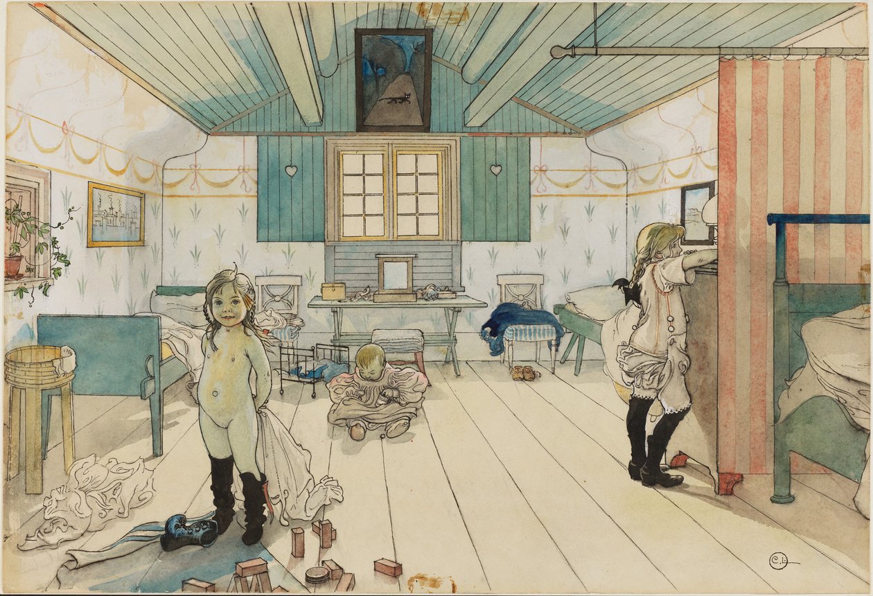 Mors og de små jentenes rom. Fra Et hjem (26 akvareller) av Carl Larsson