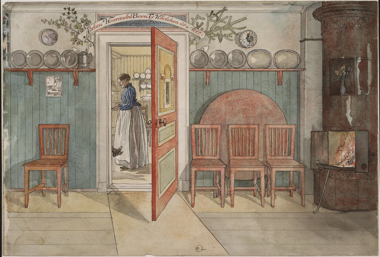 Gamle Anna. Fra «Et hjem» (26 akvareller) av Carl Larsson