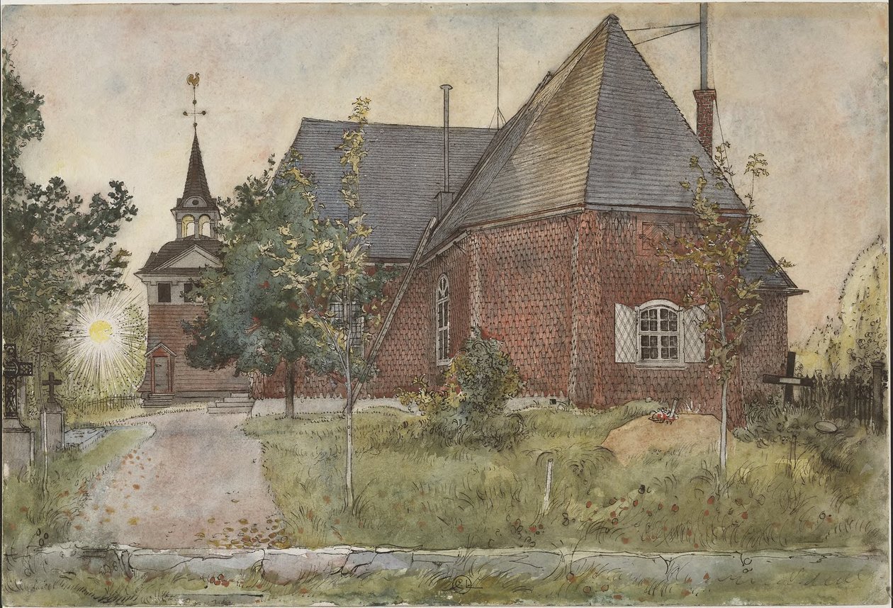 Gamle Sundborn kirke. Fra Et hjem (26 akvareller) av Carl Larsson