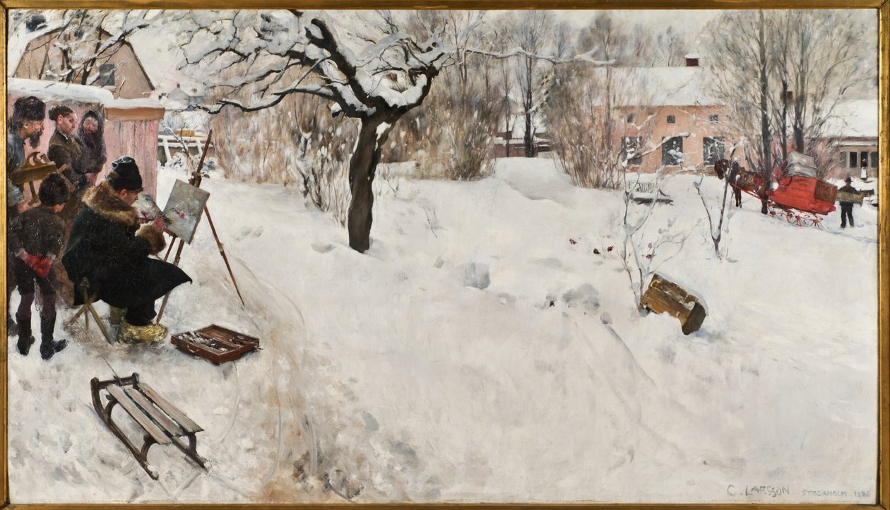 Friluftsmaler. Vintermotiv fra Åsögatan 145, Stockholm av Carl Larsson