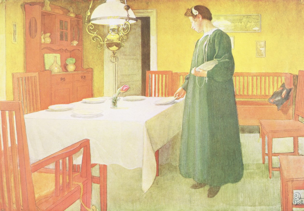 Skolehusholdning, spisestuescene, pub. i 