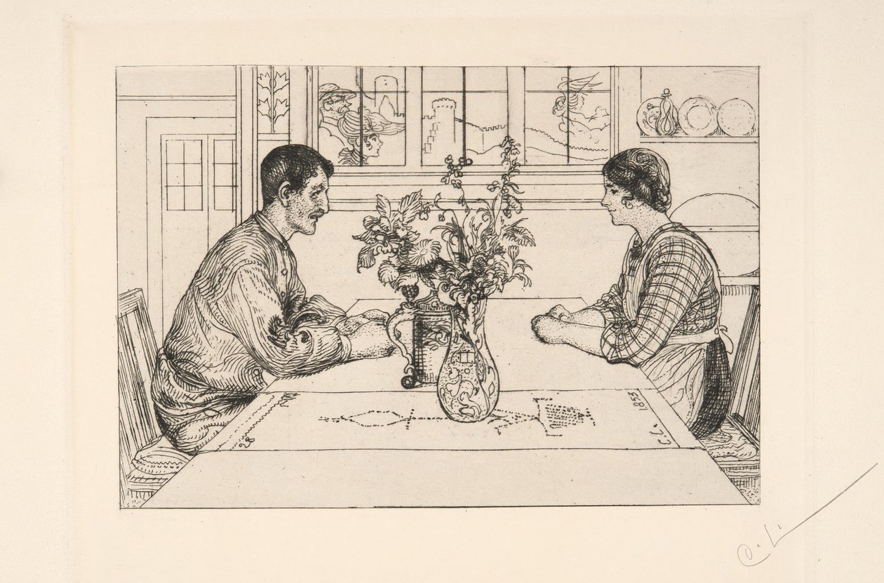 Selvportrett som raderer av Carl Larsson