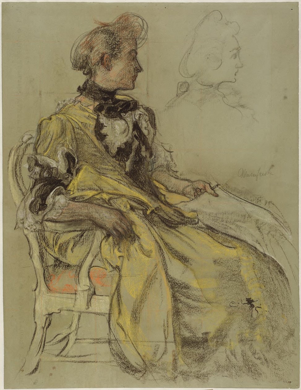 Skisse til Lovisa Ulrikas kostyme: forstudie til Lovisa Ulrika-fresken i trappeoppgangen i Nationalmuseum, Stockholm av Carl Larsson