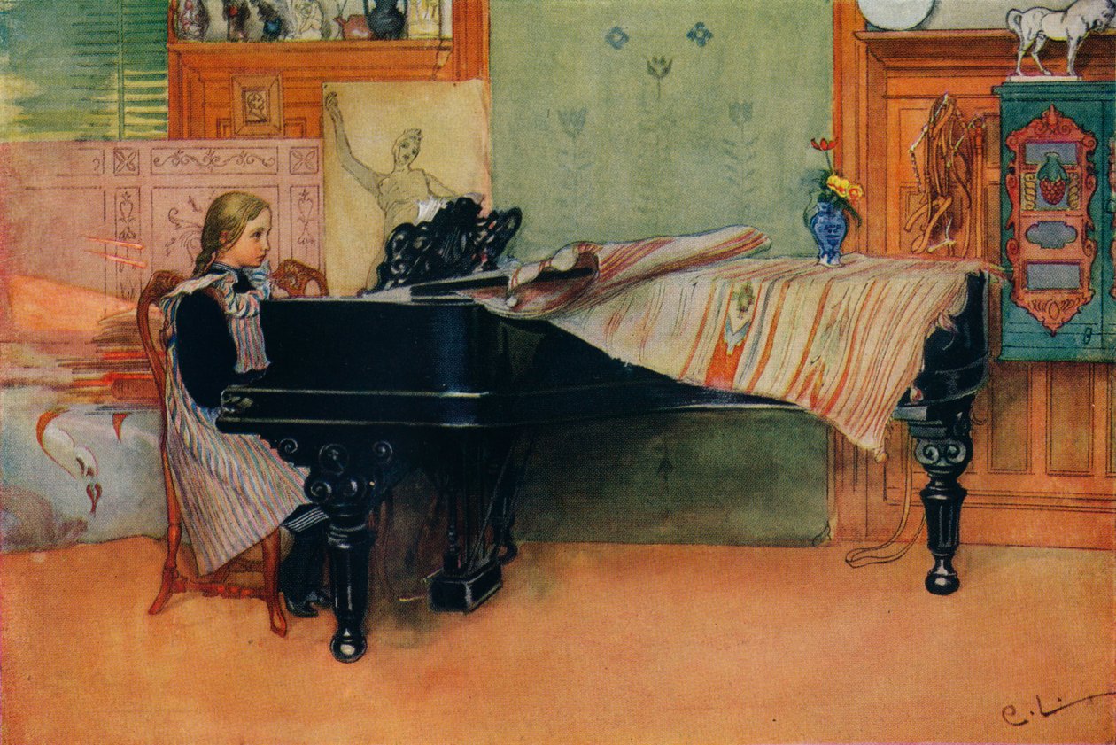 Suzanne ved pianoet, ca 1900 av Carl Larsson