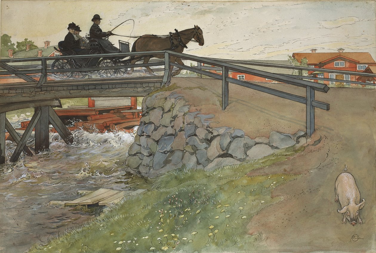 The Bridge, fra A Home-serien, ca. 1895 (wc på papir) av Carl Larsson