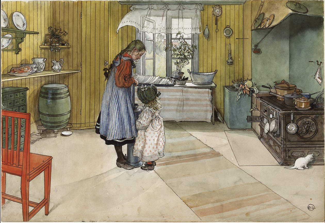 The Kitchen, fra A Home-serien, ca. 1895 (wc på papir) av Carl Larsson