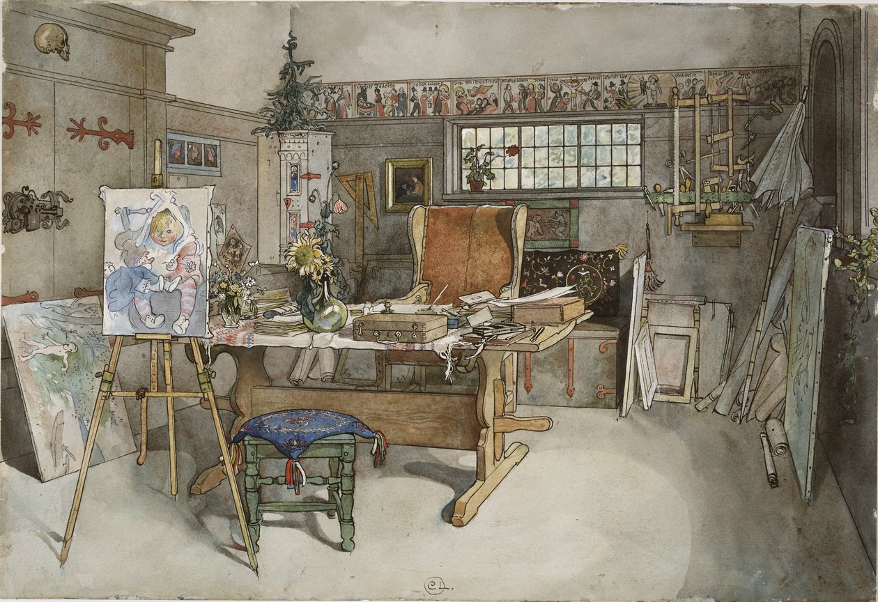 The Studio, fra A Home-serien, ca. 1895 (wc på papir) av Carl Larsson
