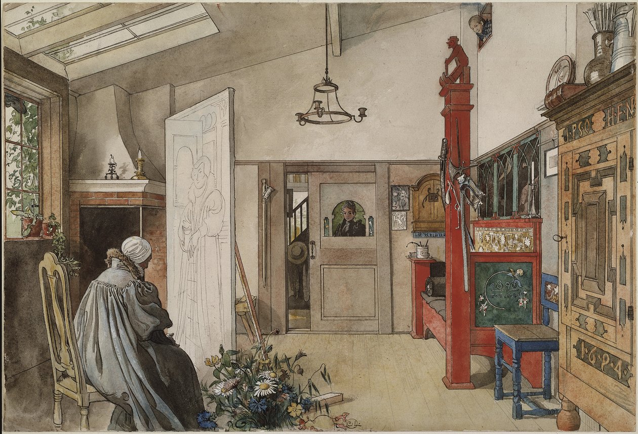 The Studio, fra A Home-serien, ca. 1895 (wc på papir) av Carl Larsson
