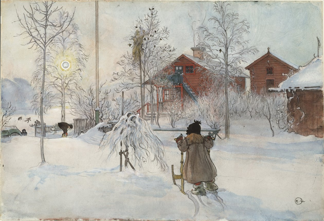 The Yard and Wash-House, fra A Home-serien, ca. 1895 (wc på papir) av Carl Larsson