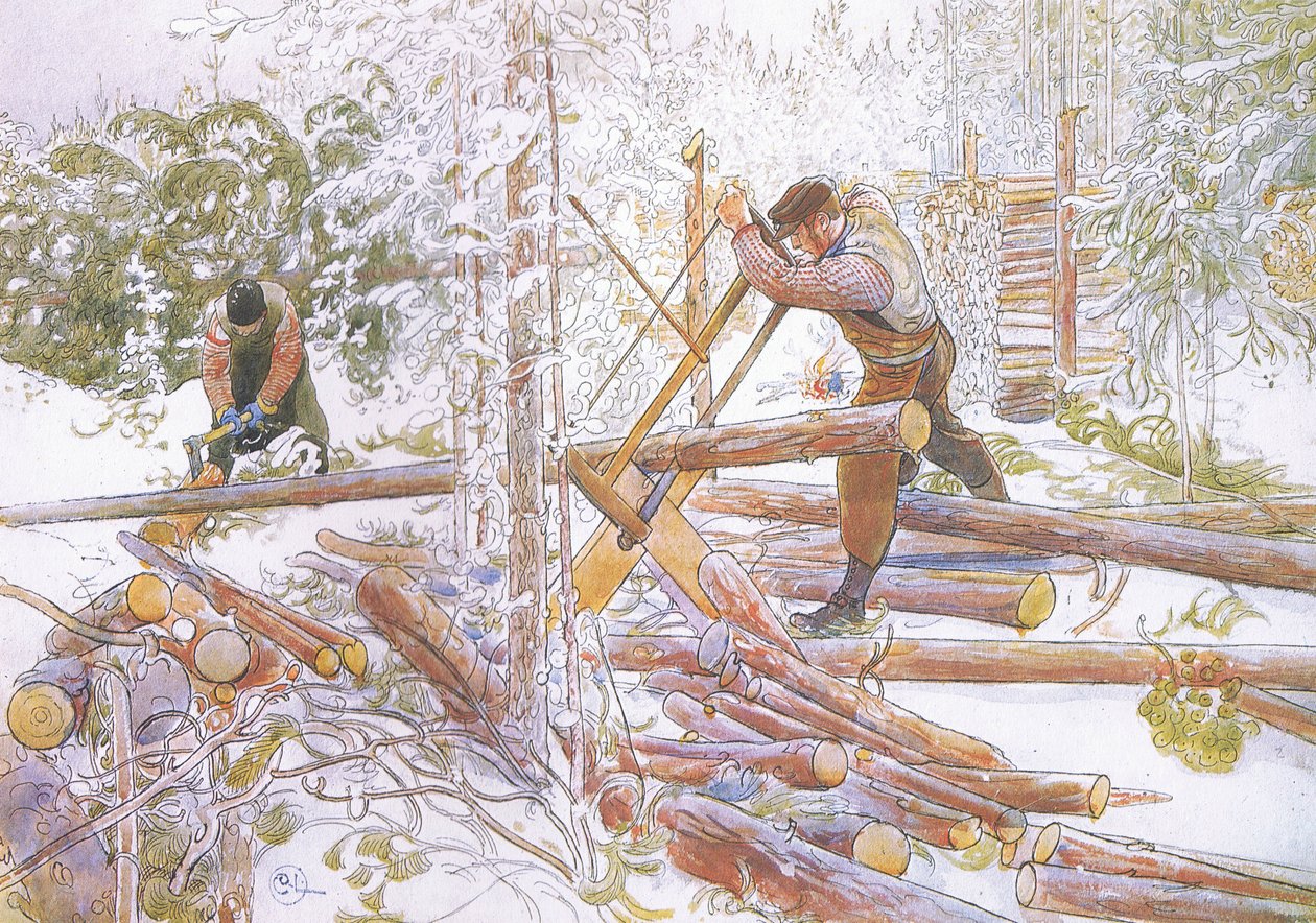 De ble deretter kuttet i jevne lengder av Carl Larsson